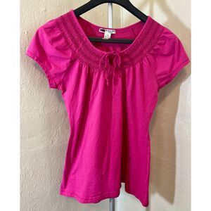 Vintage Bugle Boy For Her Pink Smocked Peasant Blouse L